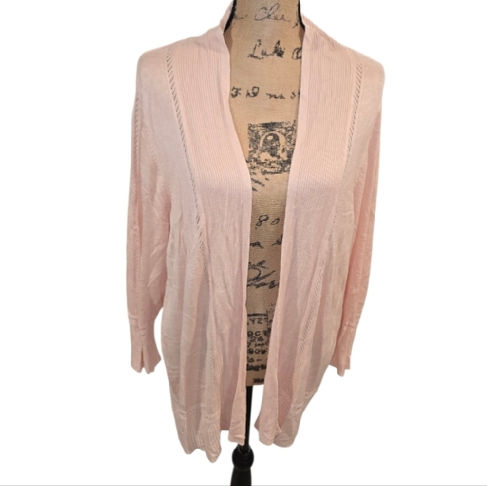 Roz & Ali Pale‎ Light Pink Open-Front Cardigan with Flowing Design Plus Size 3X